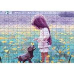Cakapuzzle Küçük Kız Sarı Çiçekler ve Yavru Köpek 120 Parça Ahşap Puzzle
