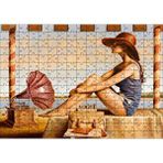 Cakapuzzle Lacivert Mayolu Kadın ve Gramofon 120 Parça Ahşap Puzzle