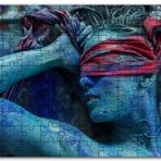 Cakapuzzle Mavi Boyalı Kırmızı Fularla Gözleri Bağlı Kadın Mdf 120 Parça Puzzle