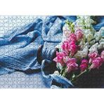 Cakapuzzle Pembe Beyaz Çiçekli Buket ve Mavi Kumaş 120 Parça Ahşap Puzzle