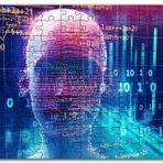 Cakapuzzle Robotik Kadın Yüzü Silüet ve Dijital Semboller Mdf 120 Parça Puzzle