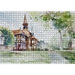 Cakapuzzle Suluboya Efekt Binalar ve Ağaçlar Çizim 120 Parça Ahşap Puzzle