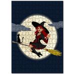Cakapuzzle Süpürgeli Cadı Kedi Ay Görseli Mdf 255 Parça Puzzle