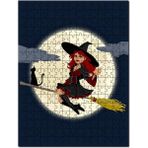 Cakapuzzle Süpürgeli Cadı Kedi Ay Görseli Mdf 500 Parça Puzzle
