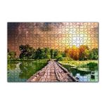 Cakapuzzle Tahta Köprü Göl Ağaçlar Bulutlu Güneş Görseli 120 Parça Ahşap Puzzle