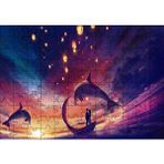 Cakapuzzle Yunuslar ve Fantastik Sandalda Romantik Çift 120 Parça Ahşap Puzzle