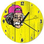 Cakasaat Ahşap Zeminde Pembe Şapkalı Albert Einstein Duvar Saati