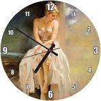 Cakasaat Ressam Daniel Gerhartz Beyaz Elbiseli Kadın Yağlı Boya Çalışması Duvar Saati