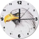 Cakasepetim Sarı Gagalı Kara Kartal Baskılı Duvar Saati MDF Malzeme Yuvarlak Şekil - 30 x 30 cm