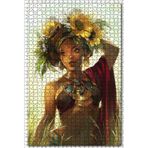 Cakatablo Afrikalı Güzellik ve Başında Sarı Beyaz Çiçekler 1000 Parça Puzzle Yapboz MDF Ahşap