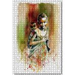 Cakatablo Afrikalı Kız ve Sırtında Kardeşi Suluboya Efekt 1000 Parça Puzzle Yapboz MDF Ahşap