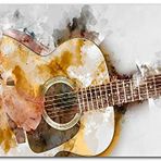 Cakatablo Ahşap Tablo Akustik Gitar Suluboya Efektli