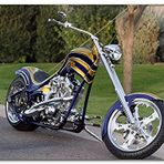 Cakatablo Ahşap Tablo Altın ve Lacivert Chopper Motorsiklet