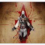 Cakatablo Ahşap Tablo Assassins Creed Suikastçi ve Leonardo Çizimi