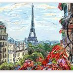 Cakatablo Ahşap Tablo Balkondan Paris Eyfel Manzarası Artwork