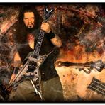 Cakatablo Ahşap Tablo Dimebag Darrell Gitarı ve Arkaplanda Dev Saat
