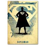 Cakatablo Ahşap Tablo Eski Supermen Figürü ve Logo Görseli