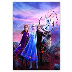 Cakatablo Ahşap Tablo Frozen 2 Queen Elsa, Anna, Olaf, Kristoff Yapraklarla Dans
