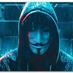 Cakatablo Ahşap Tablo Hacker Anonymous Maskeli Yağmur Altında