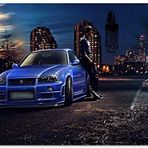 Cakatablo Ahşap Tablo Hızlı ve Öfkeli Paul Walker Mavi Nissan