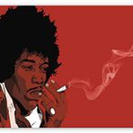 Cakatablo Ahşap Tablo Jimi Hendrix Sigara İçiyor Kırmızı Zemin Çizim