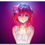 Cakatablo Ahşap Tablo Kızıl Saçlı Masum Anime Kız Mor Arkaplan