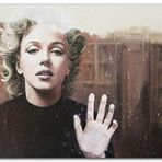 Cakatablo Ahşap Tablo Marilyn Monroe Yağmura Camdan Bakıyor
