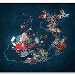 Cakatablo Ahşap Tablo Noel Baba ve Geyikleri Işıklı