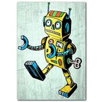 Cakatablo Ahşap Tablo Retro Robot Toy Figürü Ahşap Zeninde Görseli