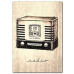 Cakatablo Ahşap Tablo Siyah Beyaz Nostalfik Ahşap Zeminde Radyo Görseli