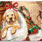 Cakatablo Ahşap Tablo Şömineye Asılı Yılbaşı Hediyeleri ve Yavru Köpek