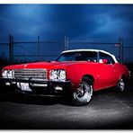 Cakatablo Ahşap Tablo Turuncu Buick GS Tel Örgüler ve Bulutlar
