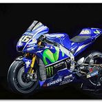 Cakatablo Ahşap Tablo Yamaha Eneos Mavi Yarış Motorsikleti Karanlık Arkaplan