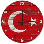 Cakatablo Ahşap Zeminde Türk Bayrağı Ahşap Duvar Saati
