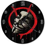 Cakatablo Ahşap Zeminde V For Vendetta Maske Ve İşareti Duvar Saati