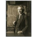 Cakatablo Albert Einstein Tahta Önünde Siyah Beyaz Fotoğraf 1000 Parça Puzzle Yapboz MDF Ahşap