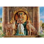 Cakatablo Antik Mısır'da Nefertiti ve Tahtın Yanında Çitalar 1000 Parça Puzzle Yapboz MDF Ahşap