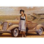 Cakatablo Antika Araba Uçak ve Beyaz Elbiseli Kadın 1000 Parça Puzzle Yapboz MDF Ahşap