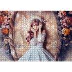 Cakatablo Ayna ve Çiçekler Önünde Beyaz Elbiseli Geyik Boynuzlu Kız 1000 Parça Puzzle Yapboz MDF Ahşap