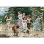 Cakatablo Bahçe Kapısı Önünde Çocuklar ve Köpekleri 1000 Parça Puzzle Yapboz MDF Ahşap