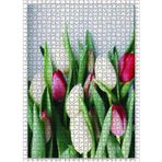 Cakatablo Beyaz Kırmızı Lale Çiçekleri 1000 Parça Puzzle Yapboz MDF Ahşap