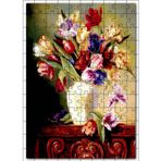 Cakatablo Beyaz Seramik Vazo İçinde Karışık Çiçekler 120 Parça Puzzle Yapboz MDF Ahşap