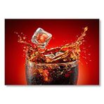 Cakatablo Buzlu Bardakta Coca Cola Kırmızı Arka Plan Mdf Ahşap Tablo
