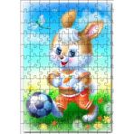 Cakatablo Çayırdaki Sevimli Tavşan ve Futbol Topu 120 Parça Puzzle Yapboz MDF Ahşap