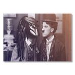 Cakatablo Charlie Chaplin Ve Ben Turpin Predator Kaskı İle Mdf Ahşap Tablo