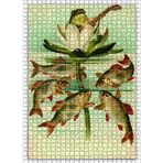 Cakatablo Çiçek Üstünde Kurbağa Balıklar Fantazi 1000 Parça Puzzle Yapboz MDF Ahşap