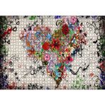 Cakatablo Desenler Ve Çiçeklerden Kalp Figürü Görseli 1000 Parça Puzzle Yapboz MDF Ahşap