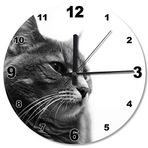 Cakatablo Düşünen Kedi Ahşap Duvar Saati