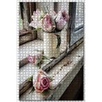 Cakatablo Eski Pencere Kenarında Pembe Güller 1000 Parça Puzzle Yapboz MDF Ahşap