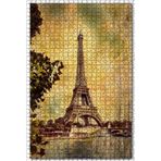 Cakatablo Eski Sarı Zeminde Eyfel Kulesi Görseli 1000 Parça Puzzle Yapboz MDF Ahşap